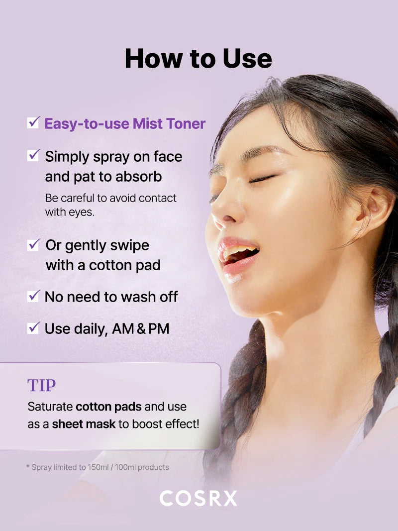 COSRX AHA/BHA 7 Clarifying Treatment Toner — how to use: apply with hands or a cotton pad after cleansing