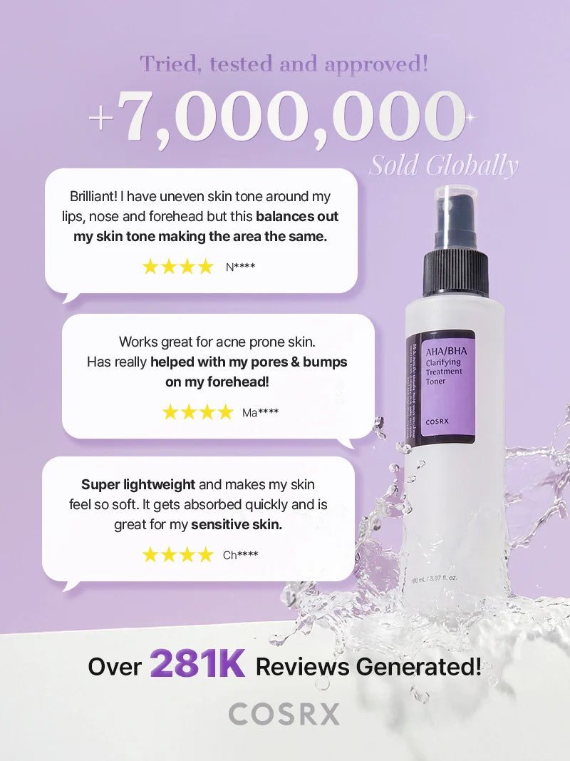 COSRX AHA/BHA 7 Clarifying Treatment Toner — helps clear and refine the look of pores