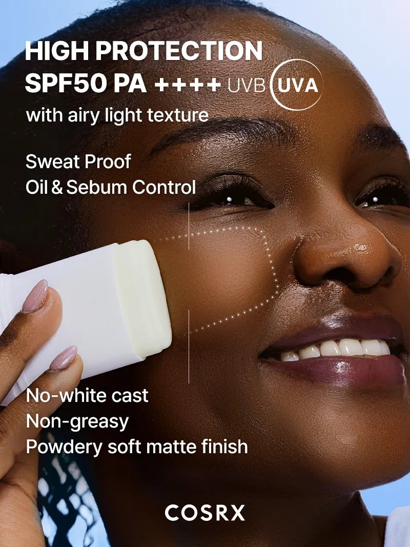 COSRX Airy-Light Invisible Sun Stick SPF50+ — goes on clear with no white cast