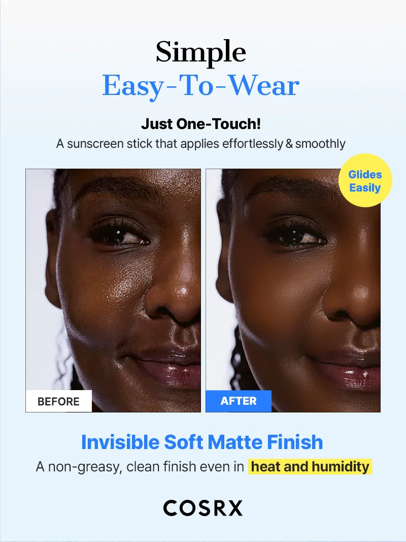 COSRX Airy-Light Invisible Sun Stick SPF50+ — airy texture feels weightless on skin