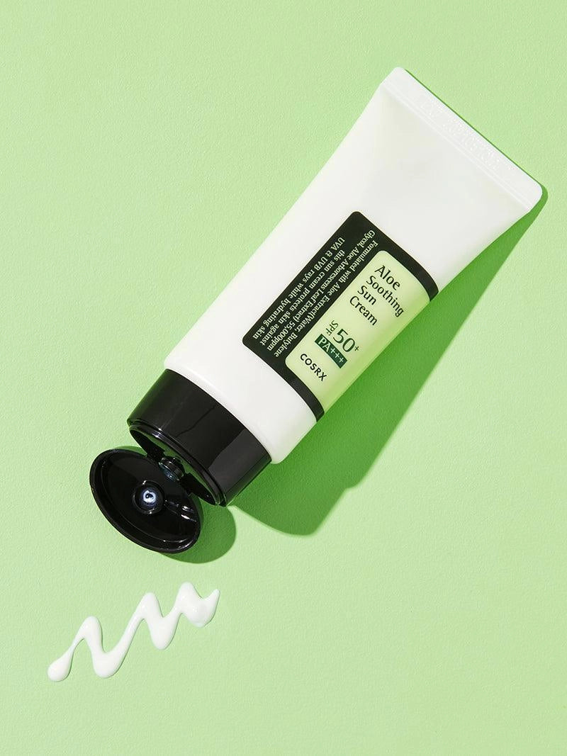COSRX Aloe Soothing Sun Cream SPF50+ — how to use: apply as the last step of skincare before sun exposure