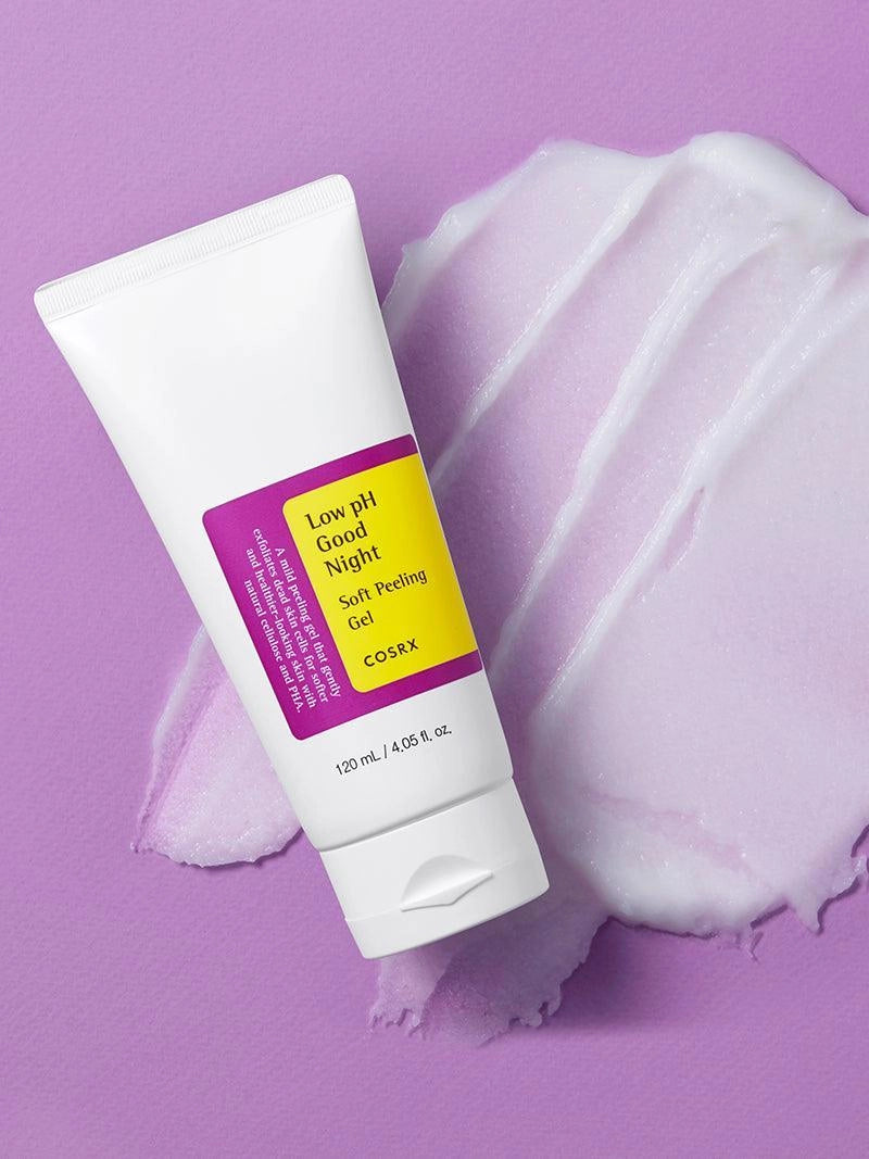 COSRX Low pH Good Night Soft Peeling Gel — PHA gently exfoliates dead skin cells