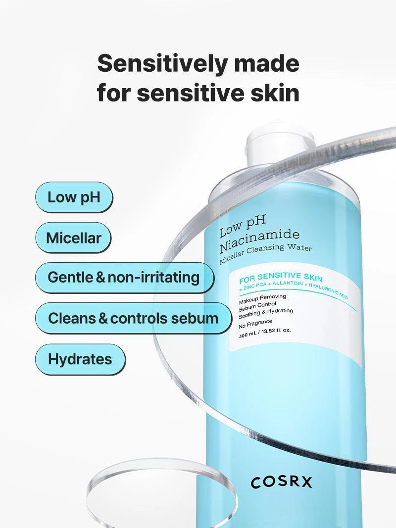 COSRX Low pH Niacinamide Micellar Cleansing Water — niacinamide brightens while it cleanses