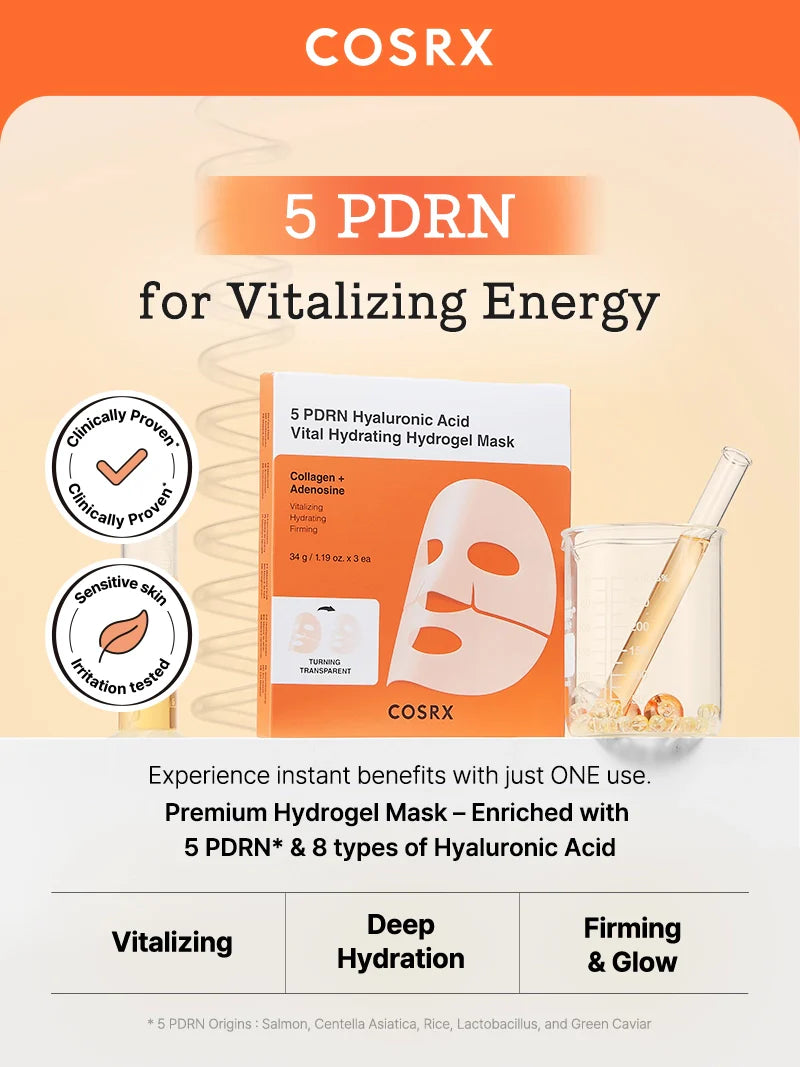 COSRX PDRN Hyaluronic Acid Vital Hydrating Hydrogel Mask — plumps skin for a smooth, dewy finish