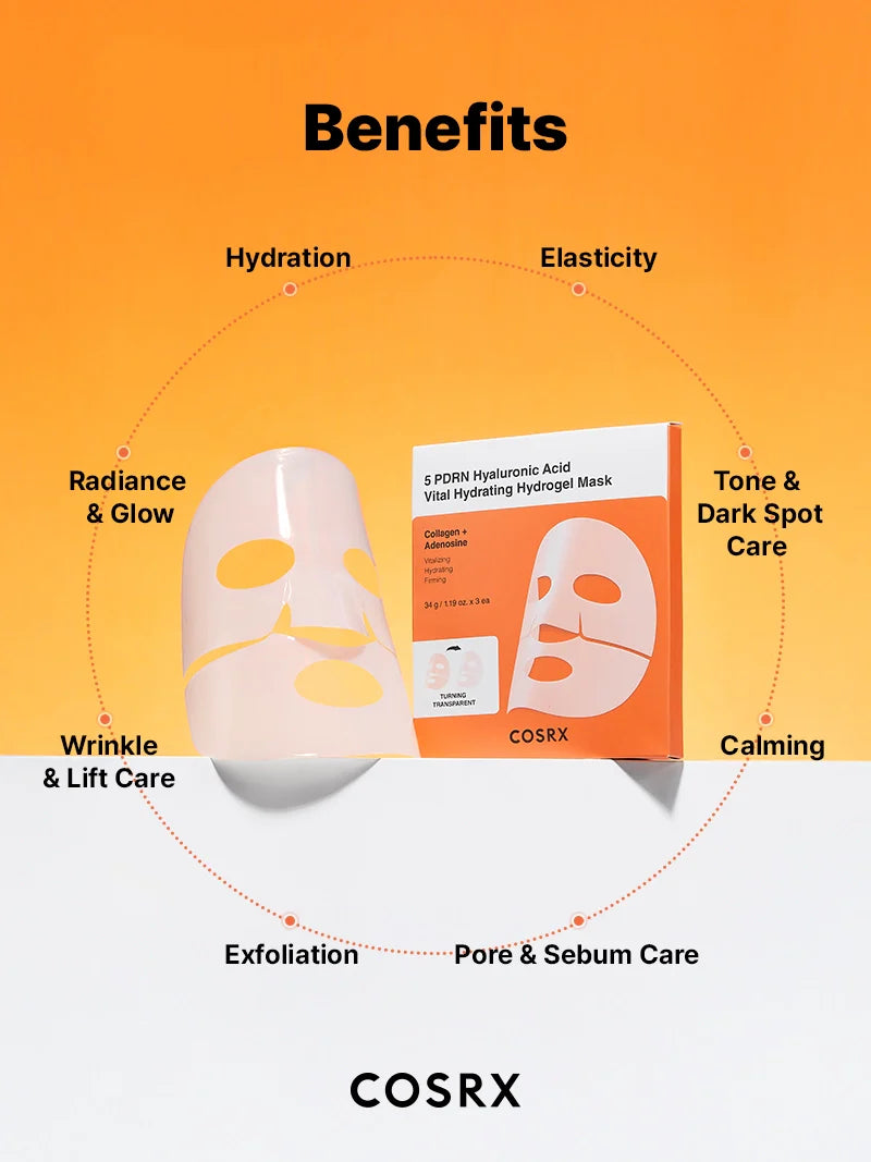 COSRX PDRN Hyaluronic Acid Vital Hydrating Hydrogel Mask — PDRN revitalizes dull, tired skin