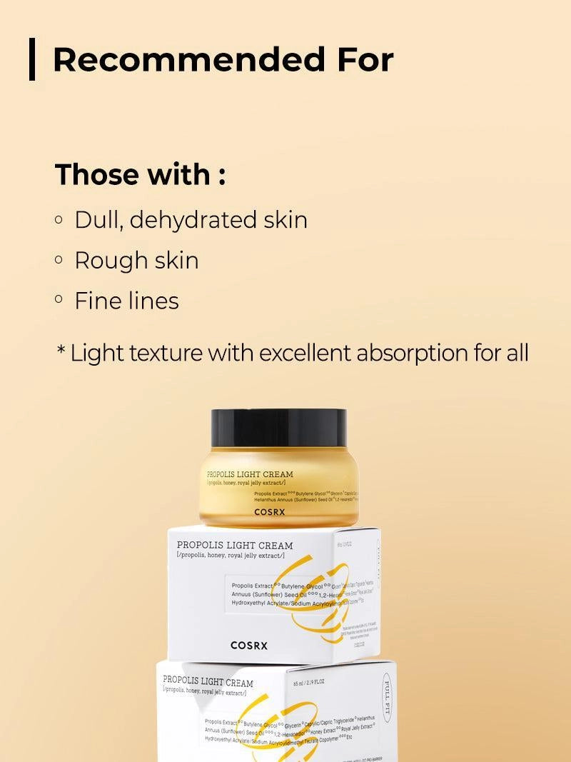 COSRX Propolis Light Cream — light cream absorbs without heaviness