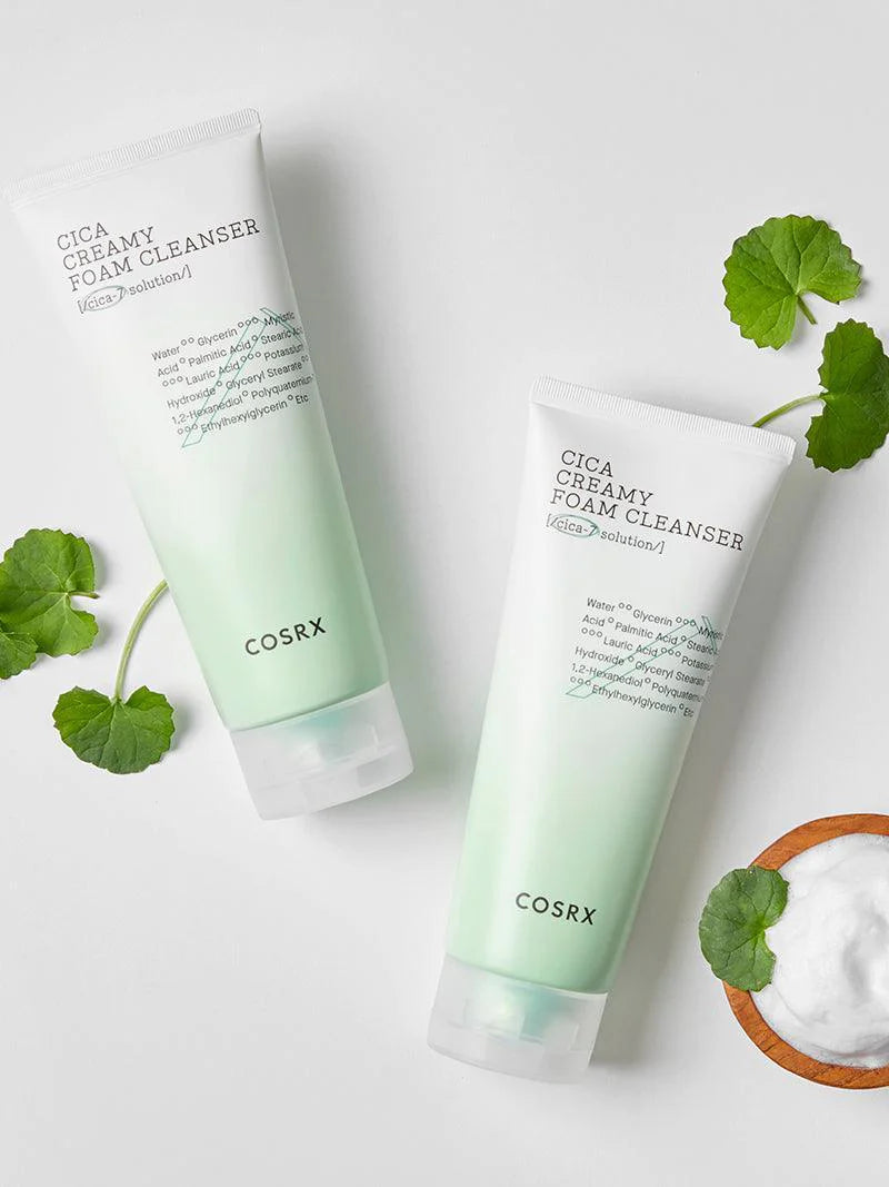 COSRX Pure Fit Cica Creamy Foam Cleanser — gently cleanses without stripping skin