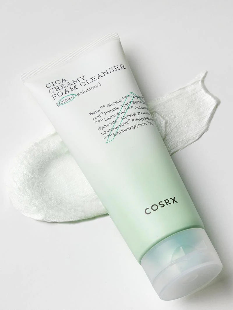 COSRX Pure Fit Cica Creamy Foam Cleanser — how to use: massage onto wet skin, then rinse thoroughly