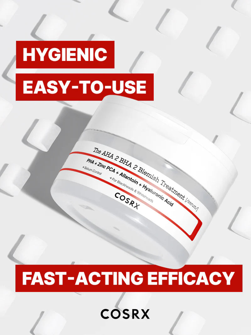 COSRX The AHA 2 BHA 2 Blemish Treatment Serum — how to use: apply to clean skin, then moisturize