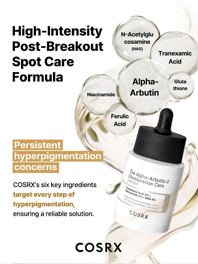 COSRX The Alpha-Arbutin 2 Discoloration Care Serum — lightweight serum absorbs quickly