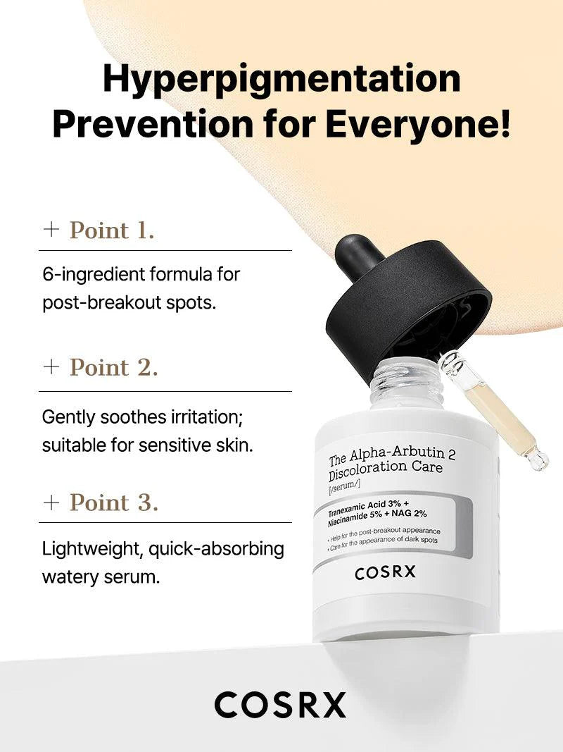 COSRX The Alpha-Arbutin 2 Discoloration Care Serum — helps even out uneven skin tone