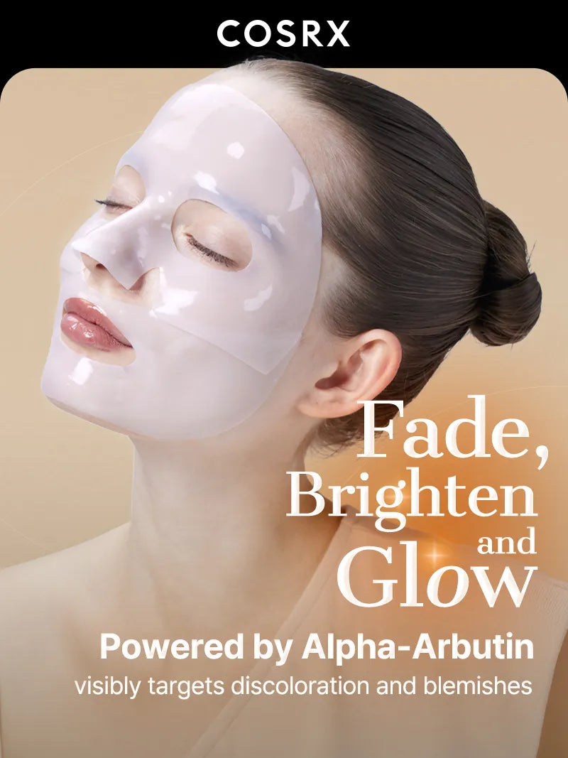 COSRX The Alpha-Arbutin Discoloration Care Hydrogel Mask — alpha-arbutin brightens for a clearer look