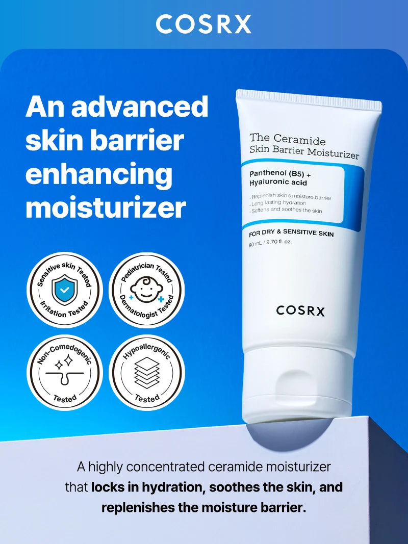 COSRX The Ceramide Skin Barrier Moisturizer — rich cream melts in without greasiness