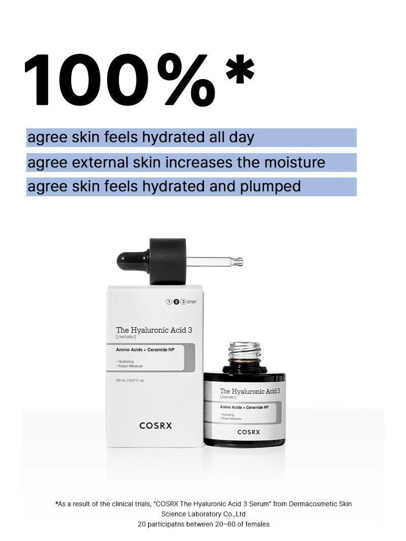 COSRX The Hyaluronic Acid 3 Serum — how to use: apply a few drops to damp skin after toner