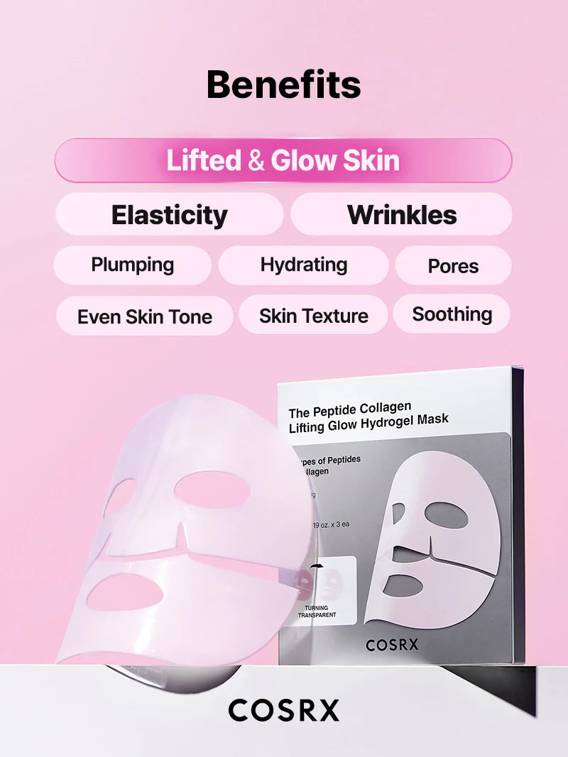 COSRX The Peptide Collagen Lifting Glow Hydrogel Mask — boosts a healthy, lifted glow