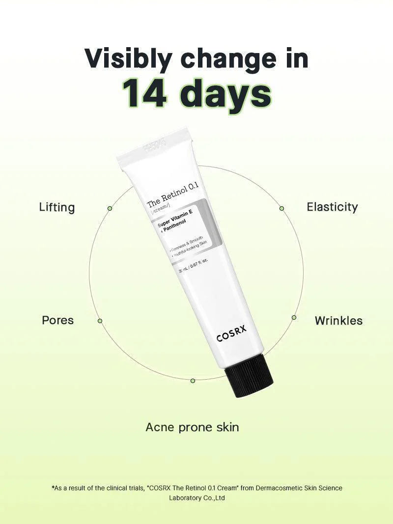COSRX The Retinol 0.1 Cream — low 0.1% strength ideal for retinol beginners