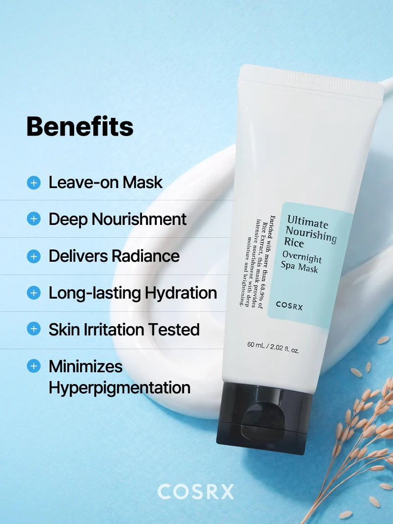 COSRX Ultimate Nourishing Rice Overnight Mask — deeply nourishes dry, tired skin overnight