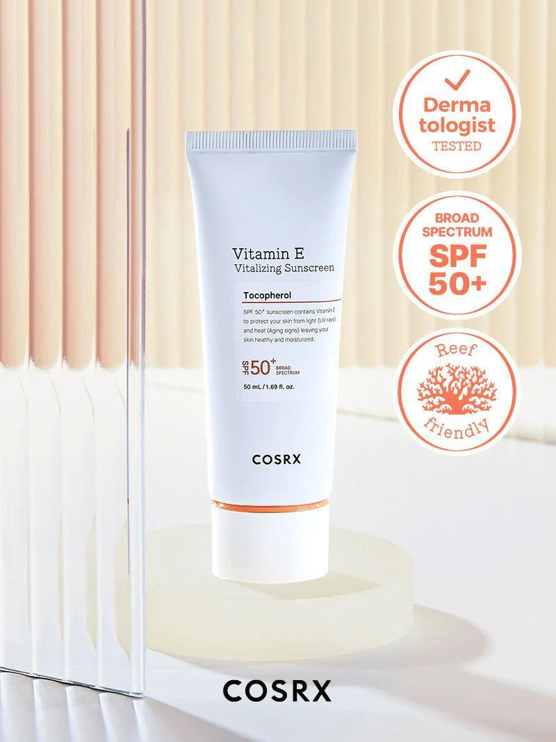 COSRX Vitamin E Vitalizing Sunscreen SPF50+ — SPF50+ PA+++ shields skin from UV damage