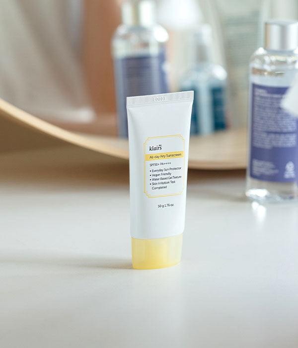 Dear Klairs All Day Airy Sunscreen — broad-spectrum SPF shields skin from UV rays