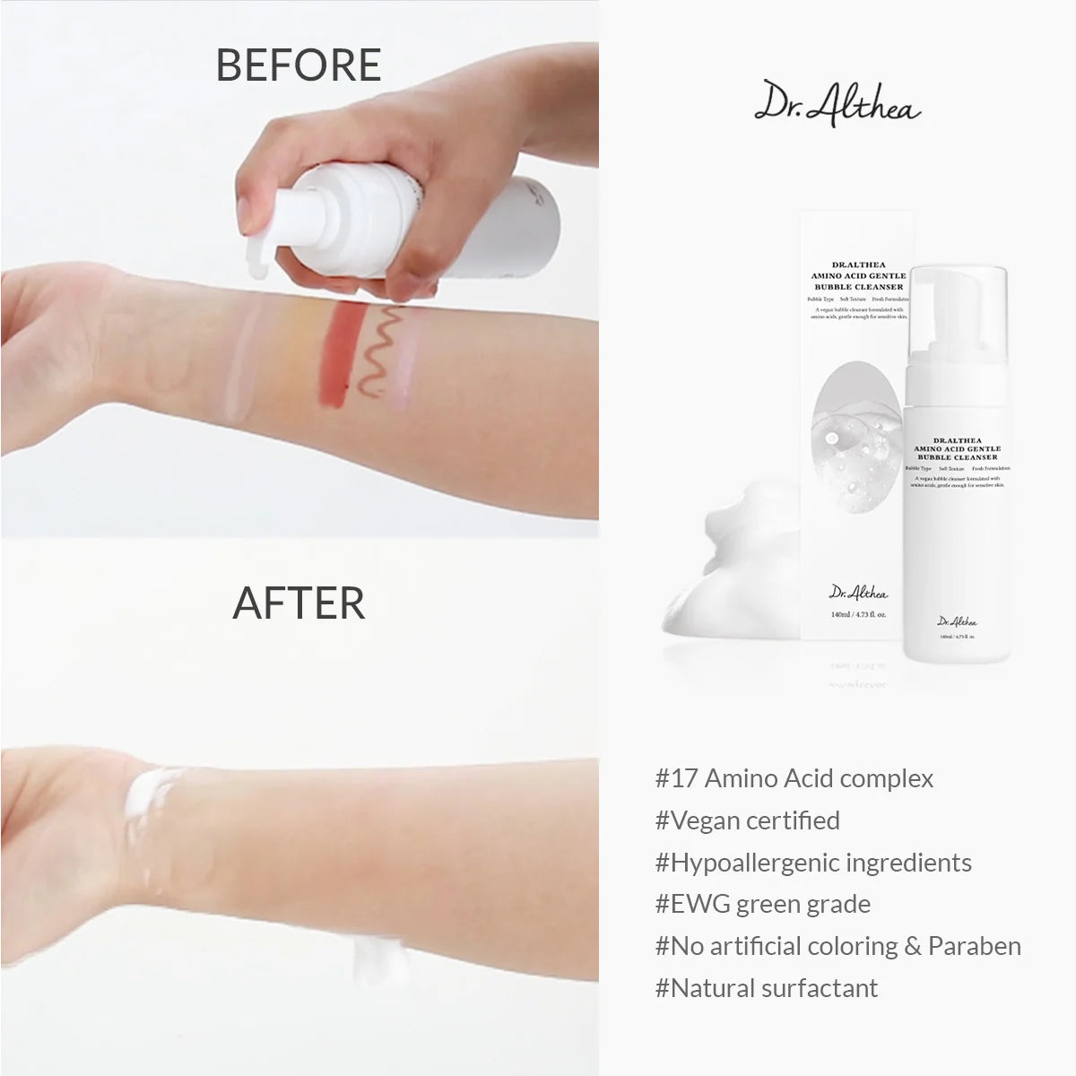 Dr. Althea Amino Acid Gentle Bubble Cleanser — removes impurities without tightness