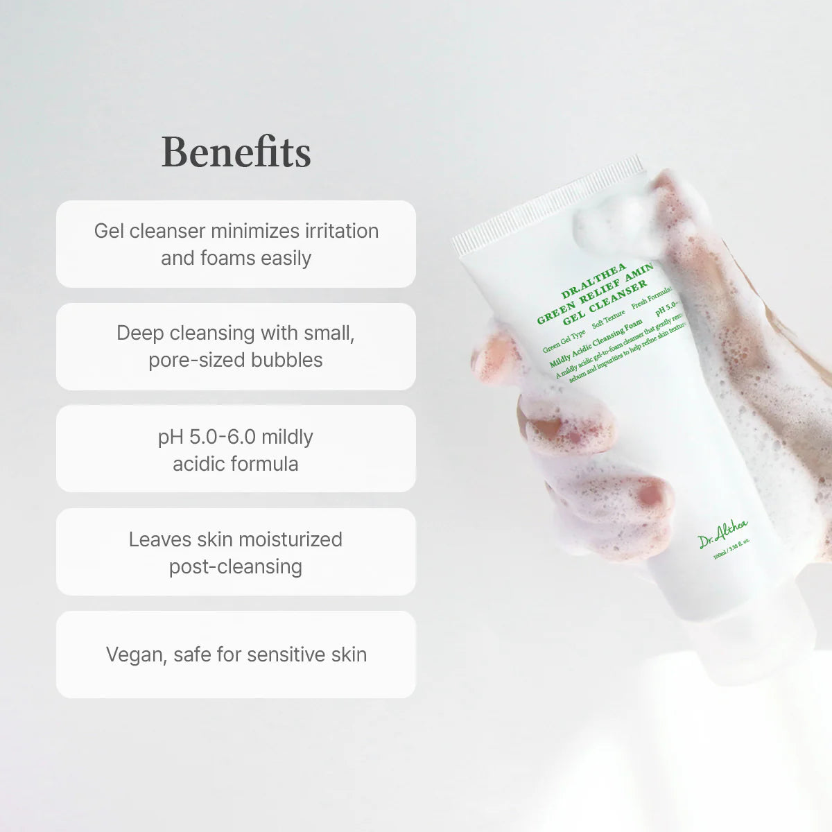 Dr. Althea Green Relief Amino Gel Cleanser — soothing green-tea care for stressed skin