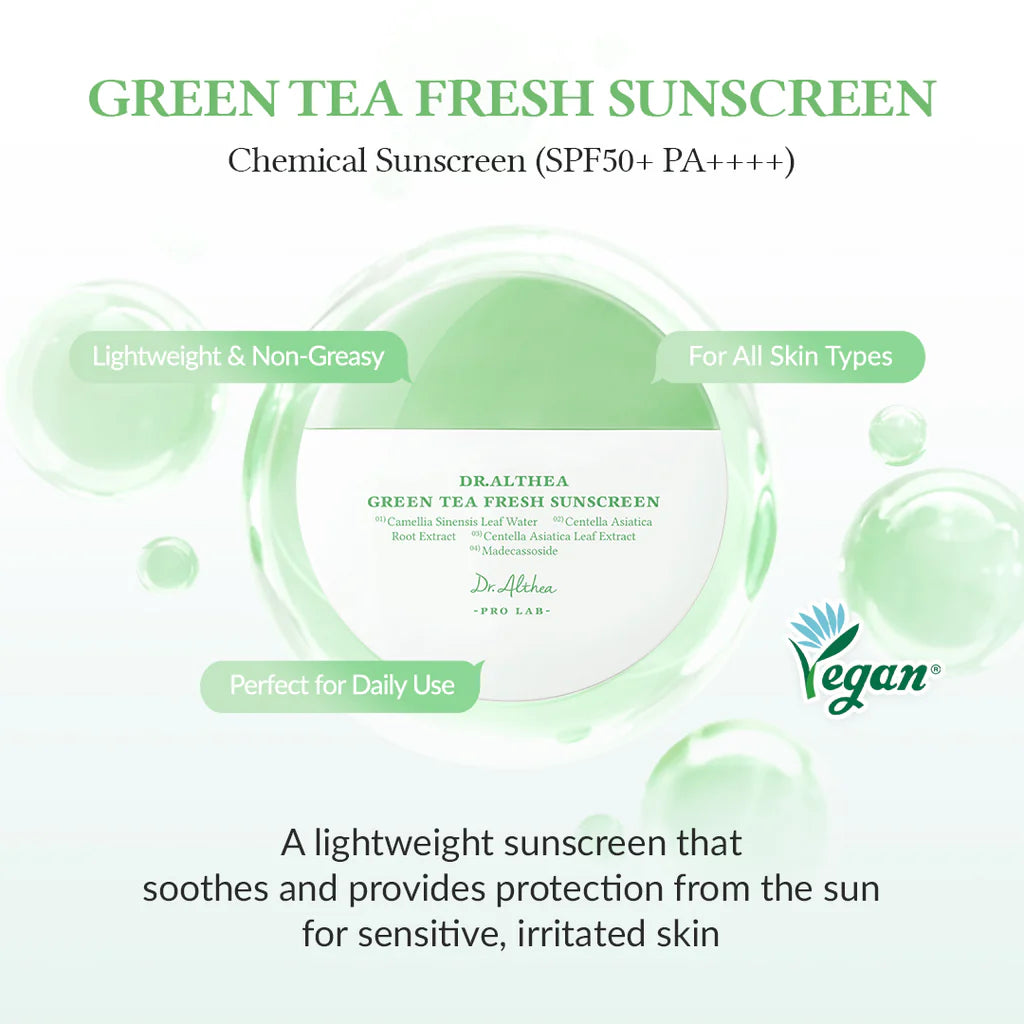 Dr. Althea Green Tea Fresh Sunscreen — lightweight, non-greasy finish