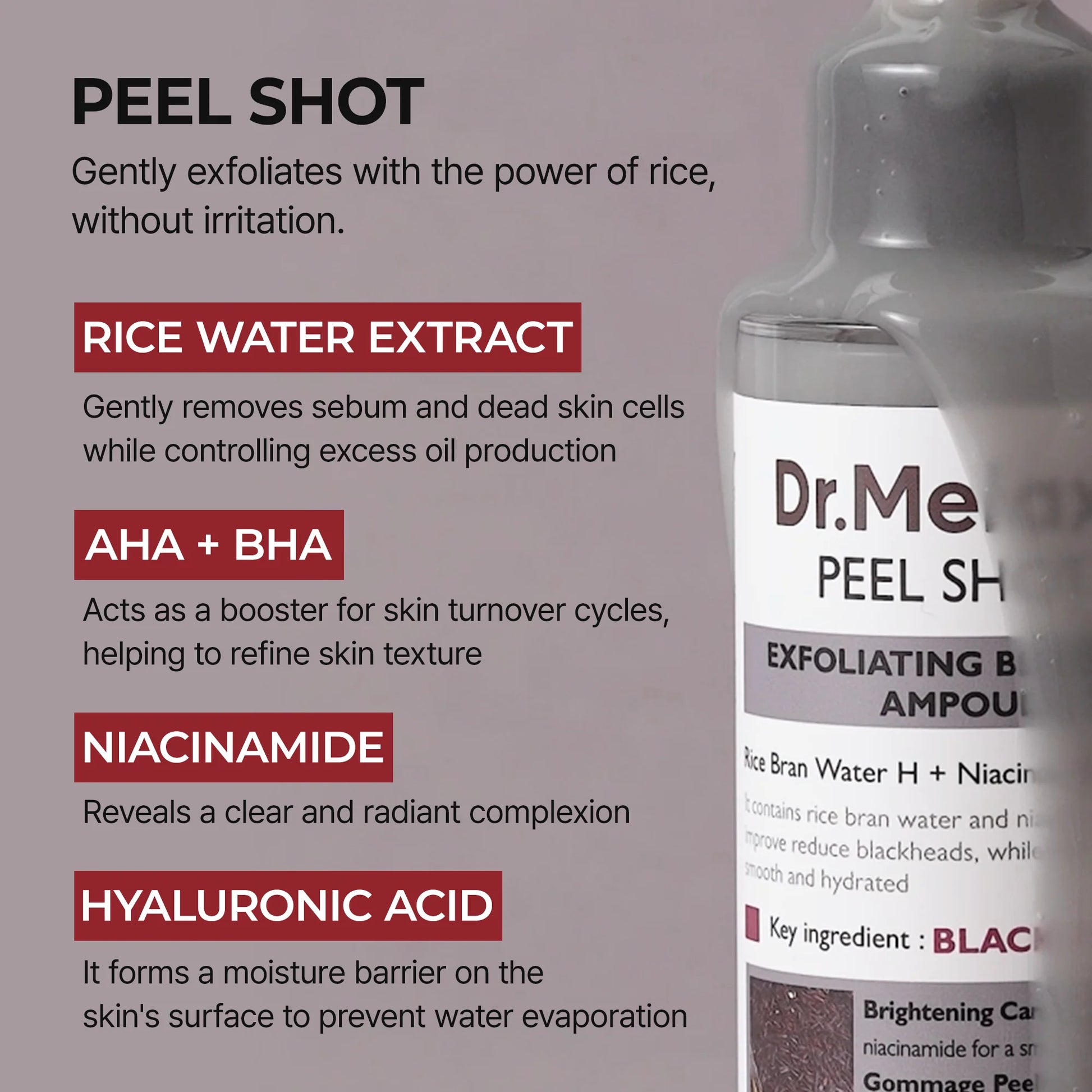 Dr.Melaxin Peel Shot Glow Black Rice Ampoule — gentle exfoliation