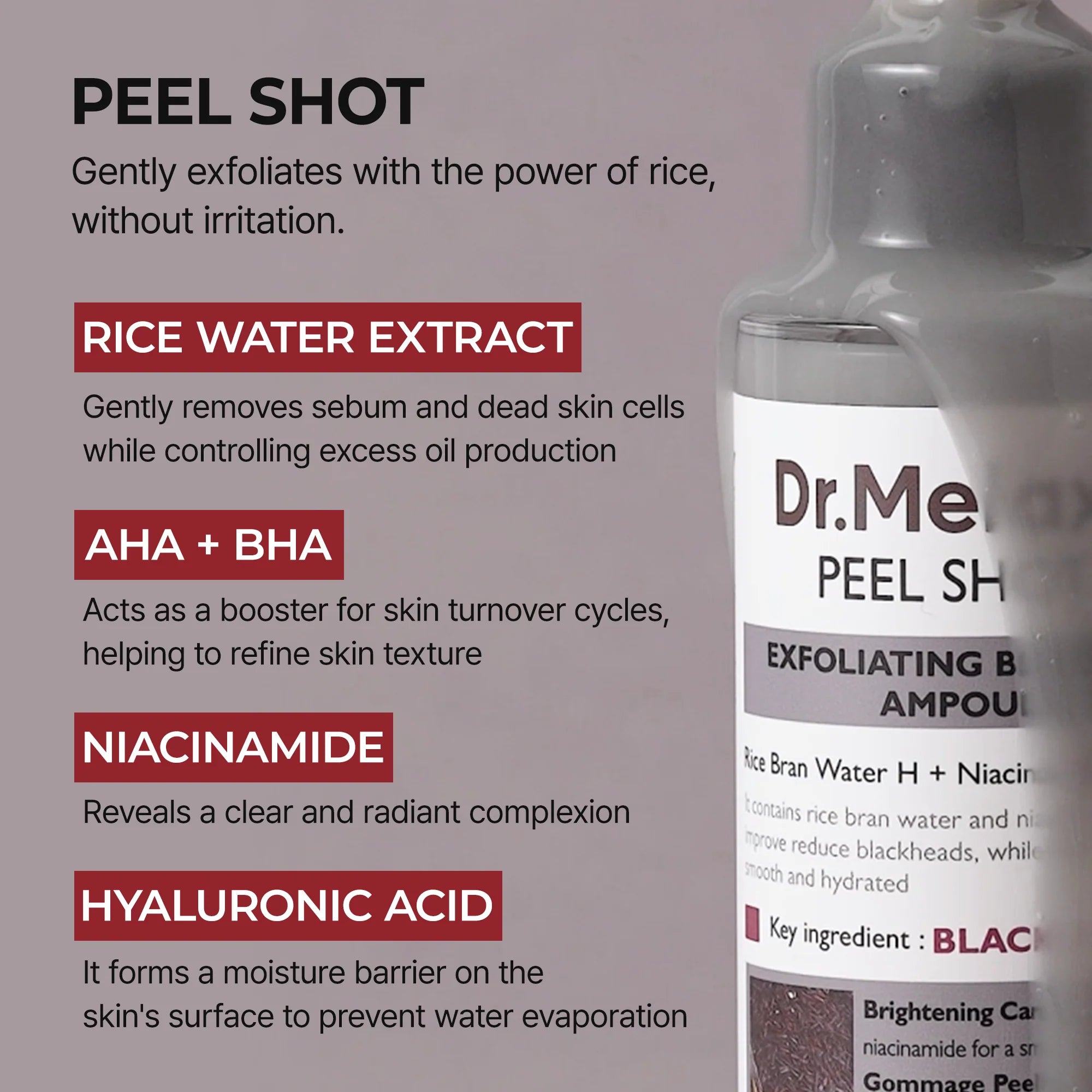 Dr.Melaxin Peel Shot Glow Black Rice Ampoule — gentle exfoliation