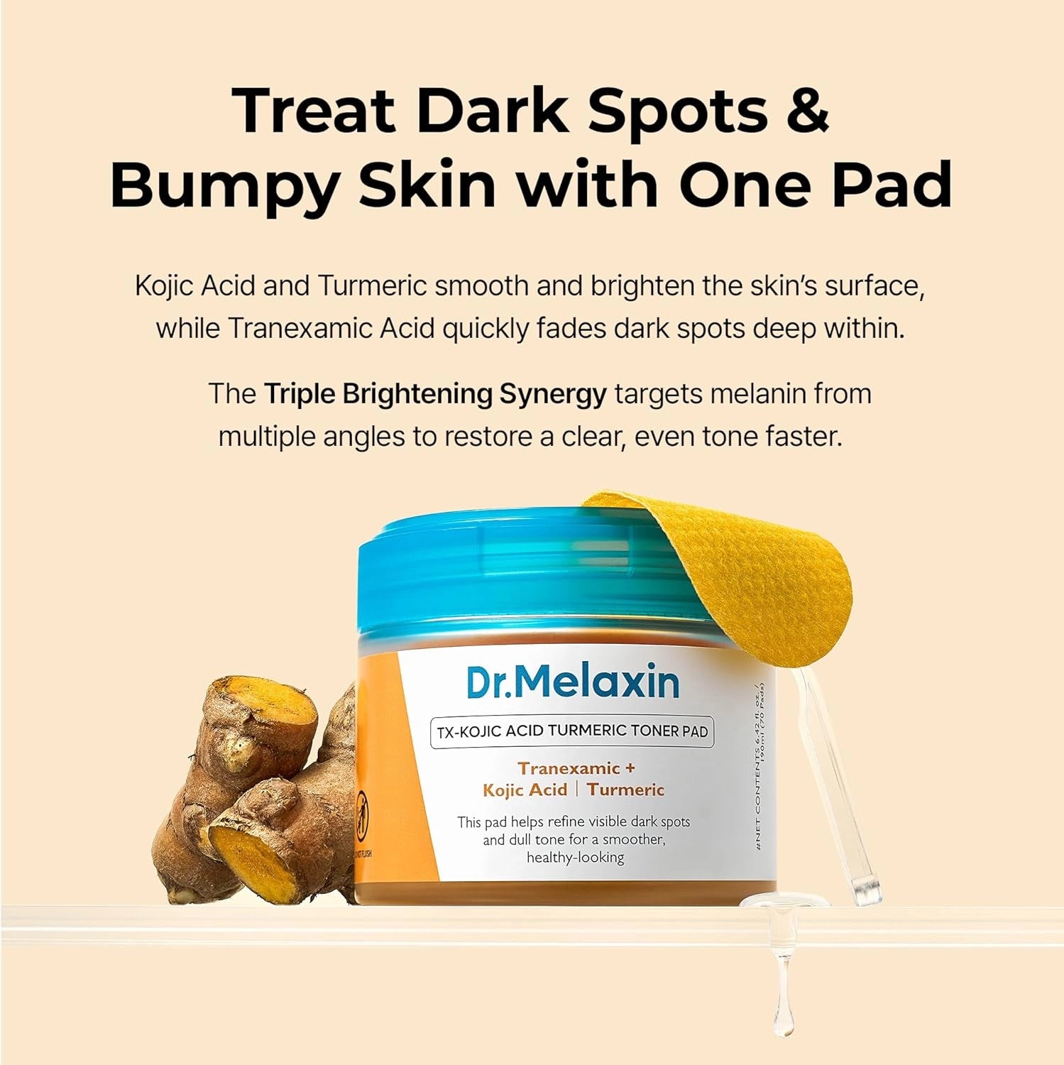 Dr.Melaxin TX Kojic Acid Turmeric Toner Pad — gentle exfoliation