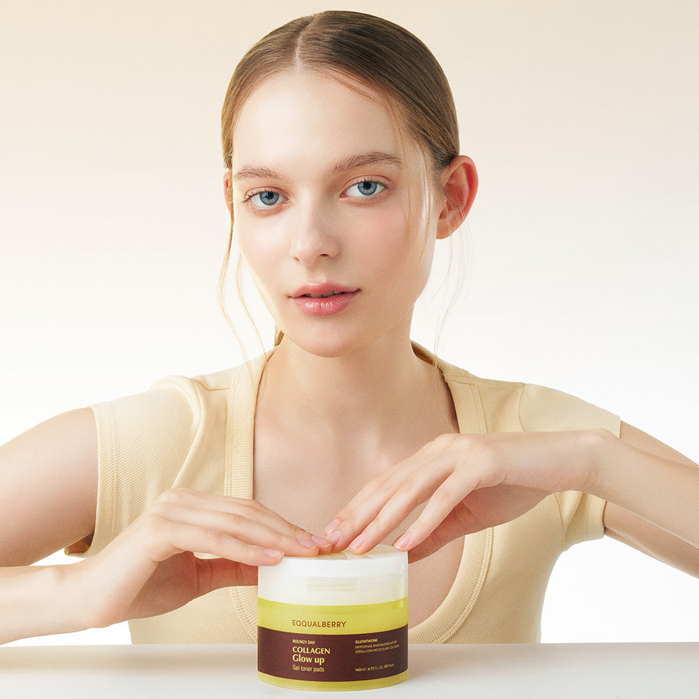 EQQUALBERRY Collagen Glow Up Gel Toner Pads — Collagen Boost for a Radiant Tone-Up