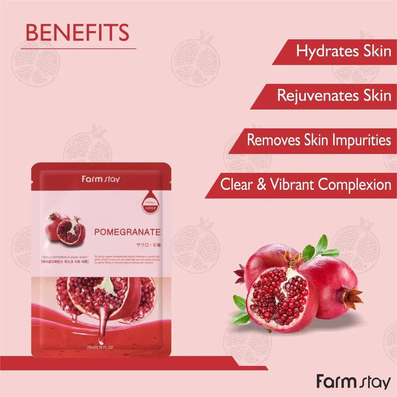 Farmstay Visible Difference Mask Sheet Pomegranate — pomegranate revitalizing sheet mask
