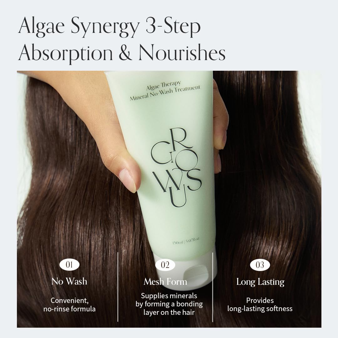 GROWUS Algae Therapy Mineral No-Wash Treatment — delivers lasting moisture to dry hair