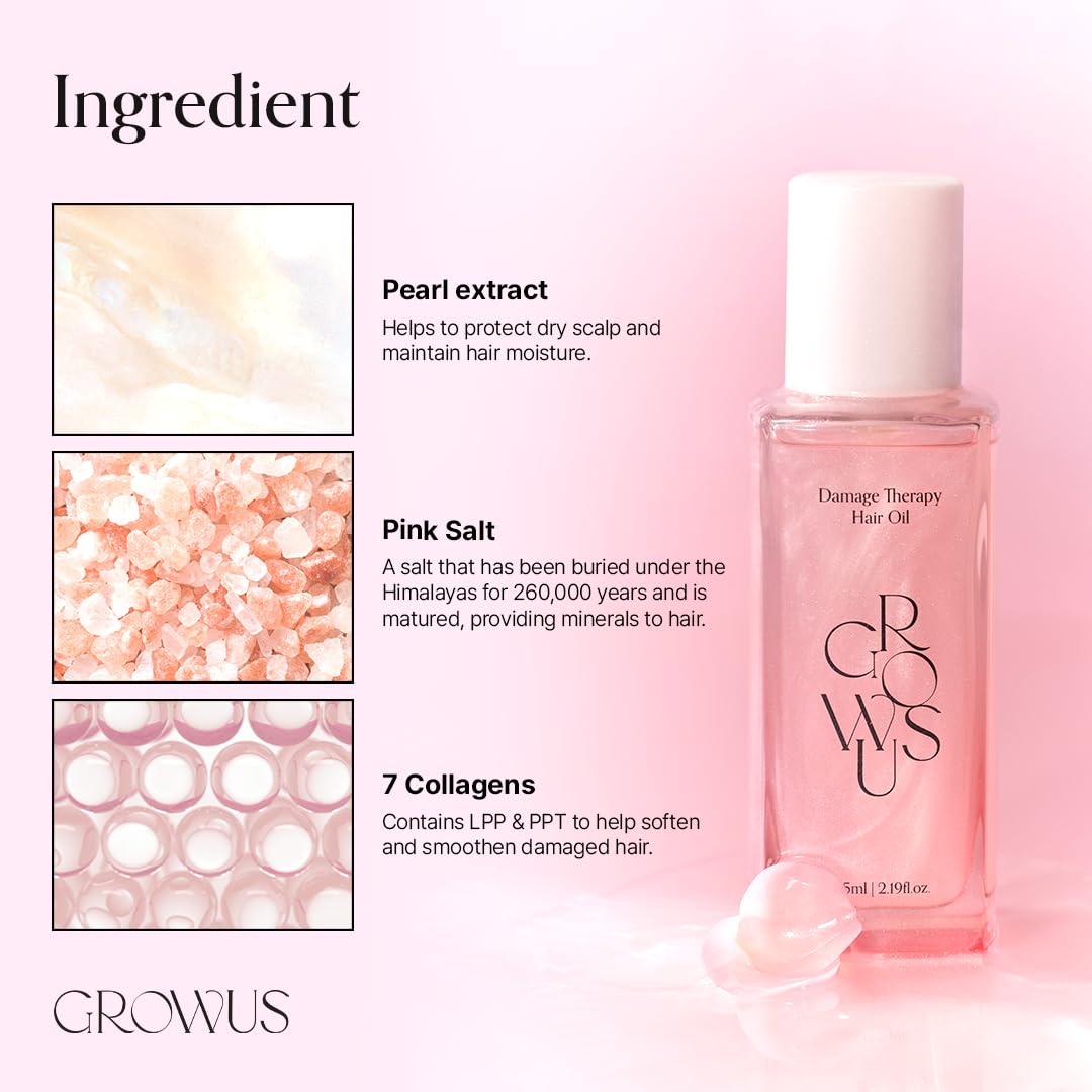 GROWUS Damage Therapy Hair Oil — adds smooth, healthy-looking shine