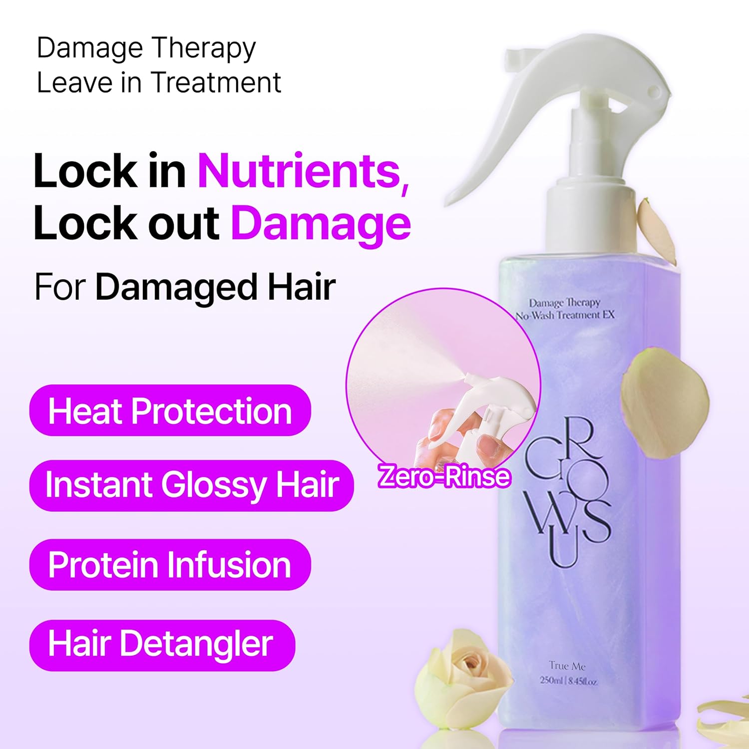 GROWUS Damage Therapy No-Wash Treatment EX — repairs and strengthens damaged hair
