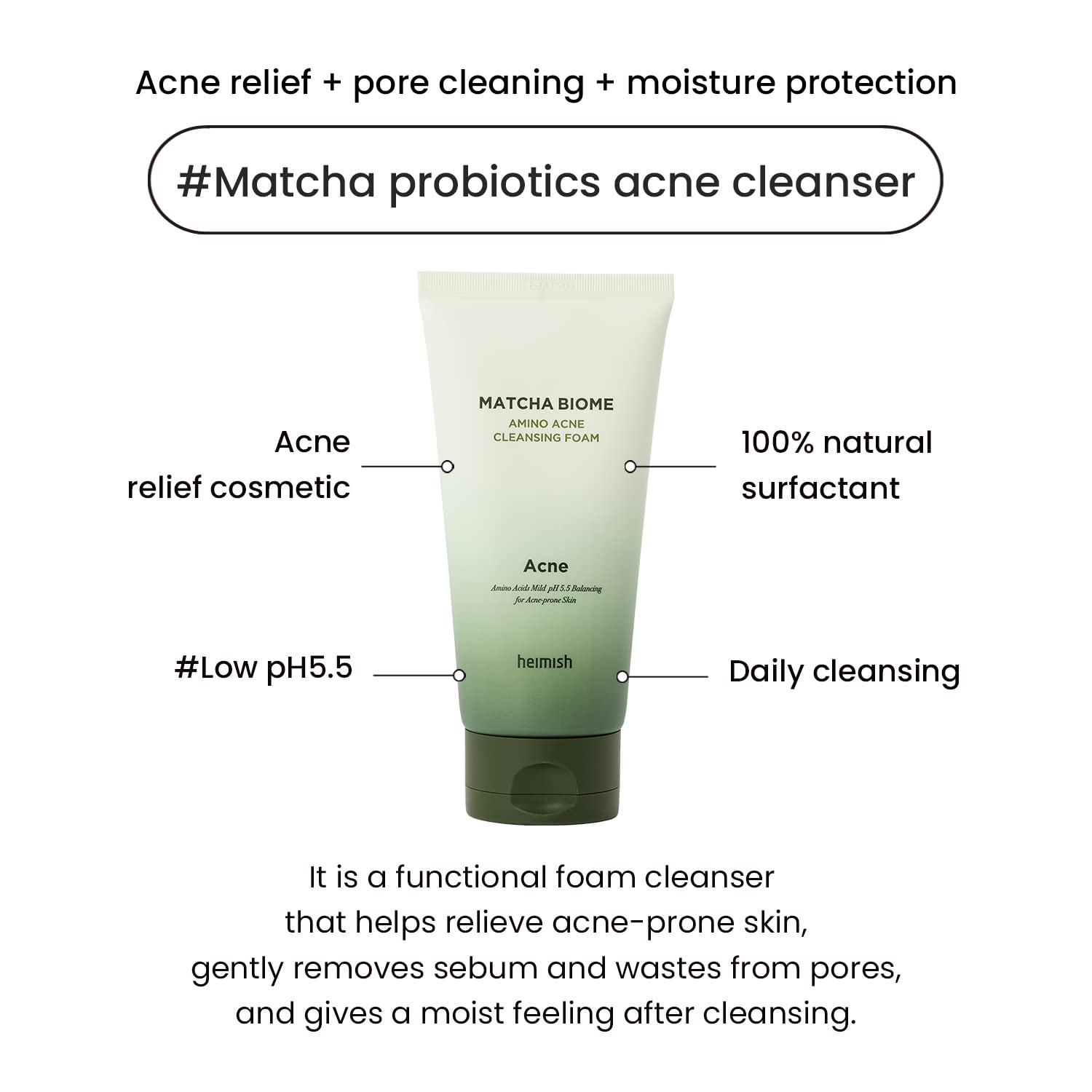 heimish Matcha Biome Amino Acne Cleansing Foam rich creamy foam texture