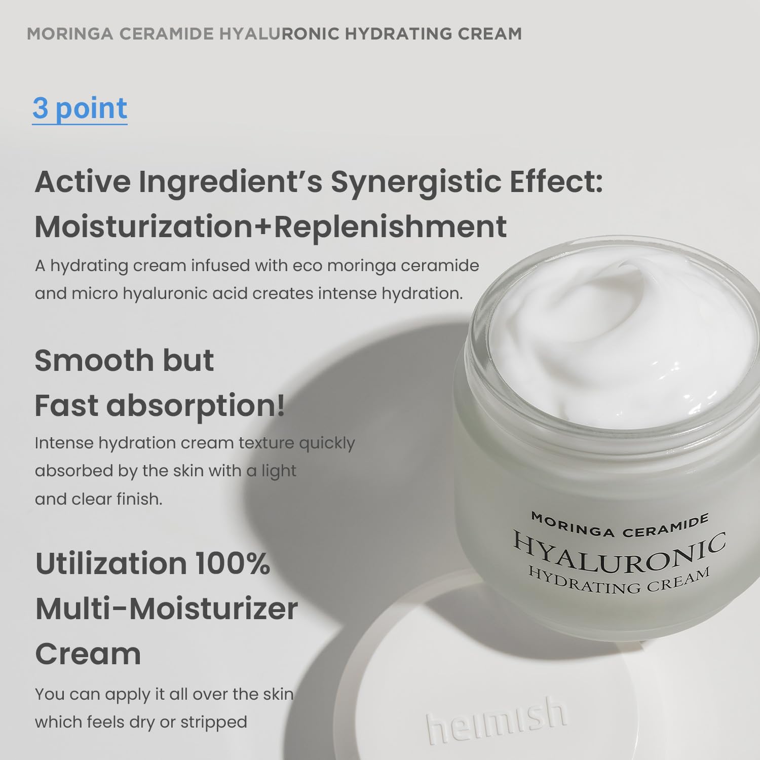 heimish Moringa Ceramide Hyaluronic Hydrating Cream soothes dry tight skin