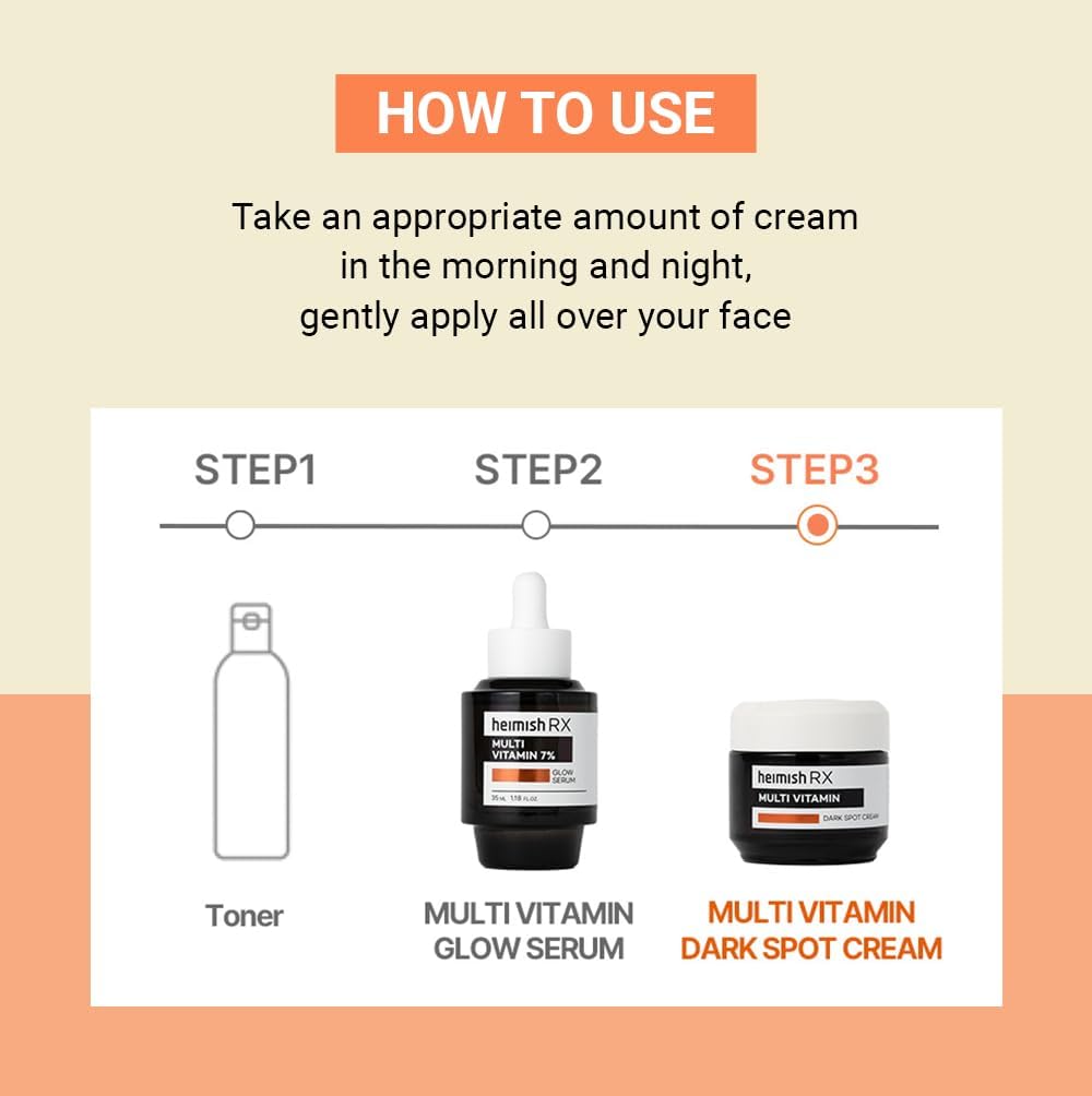 heimish RX Multi Vitamin Dark Spot Cream daily application morning and night