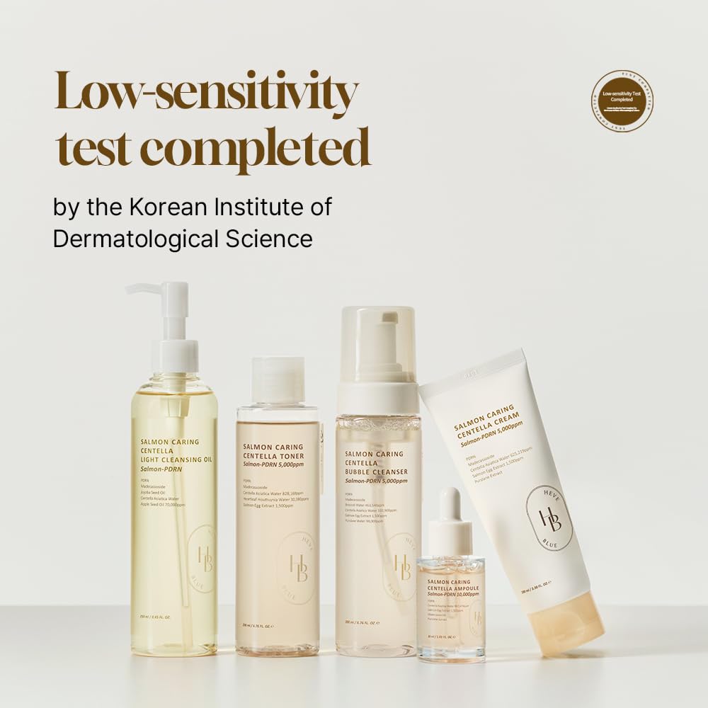 HEVEBLUE Salmon Caring Centella Ampoule calms redness and boosts skin recovery