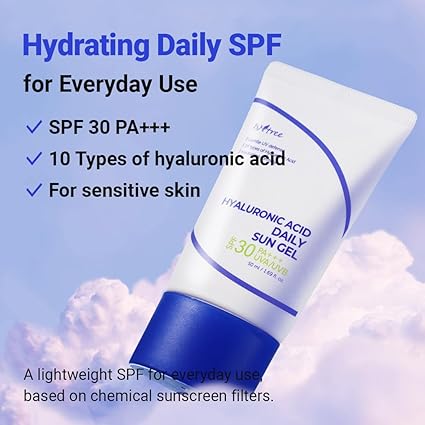 Isntree Hyaluronic Acid Daily Sun Gel SPF 30 — lightweight gel hydrates as it protects