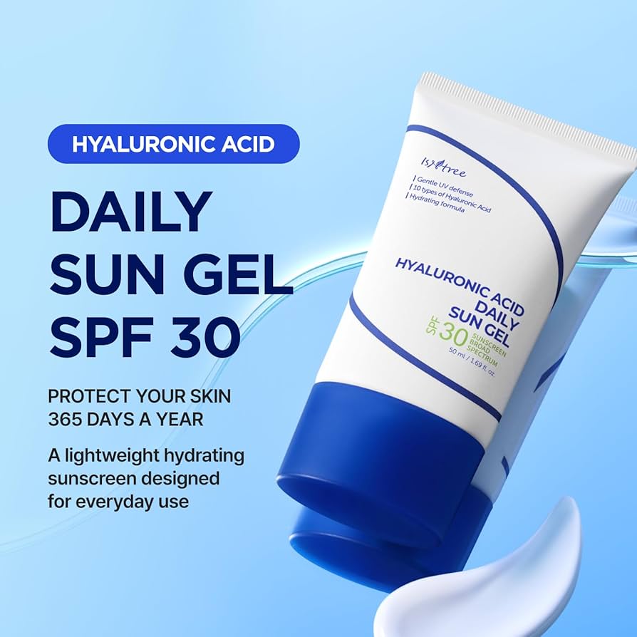 Isntree Hyaluronic Acid Daily Sun Gel SPF 30 — SPF 30 shields skin from UV rays