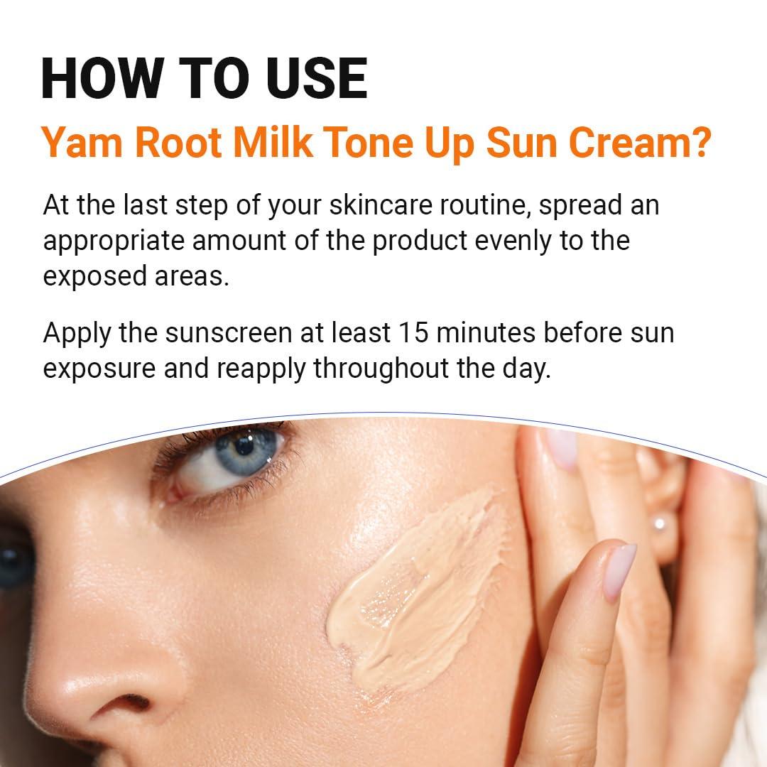 Isntree Yam Root Milk Tone Up Sun Cream — SPF protects skin from UV rays