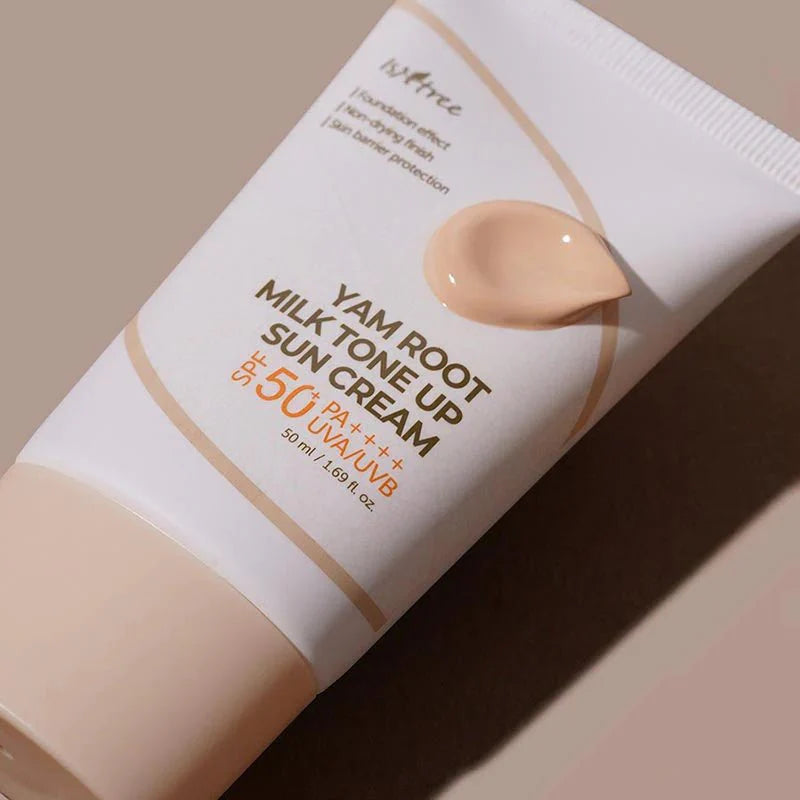 Isntree Yam Root Milk Tone Up Sun Cream — SPF protects skin from UV rays