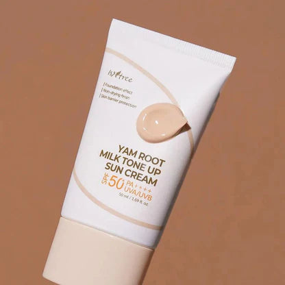 Isntree Yam Root Milk Tone Up Sun Cream — milky formula brightens and evens skin tone
