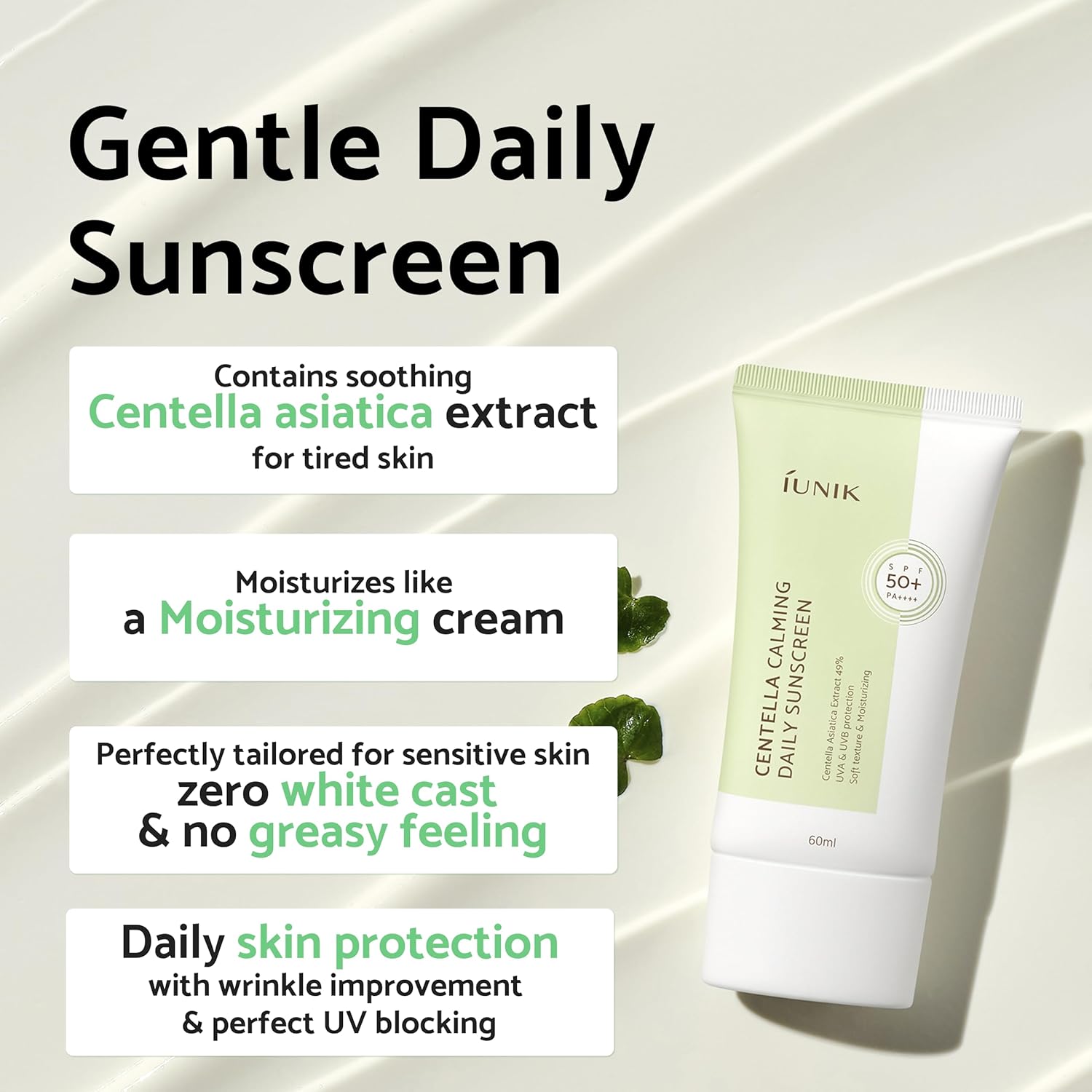 Calms skin while protecting from the sun