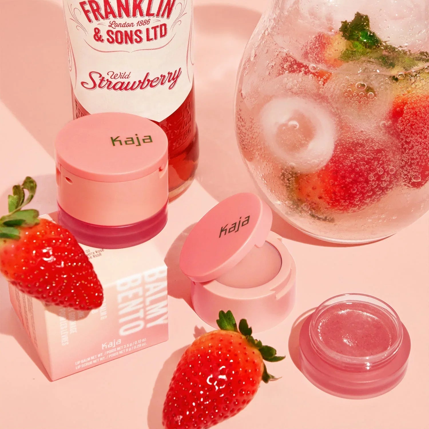 Kaja Balmy Bento Lip Balm & Scrub Strawberry Rose balm and scrub detail
