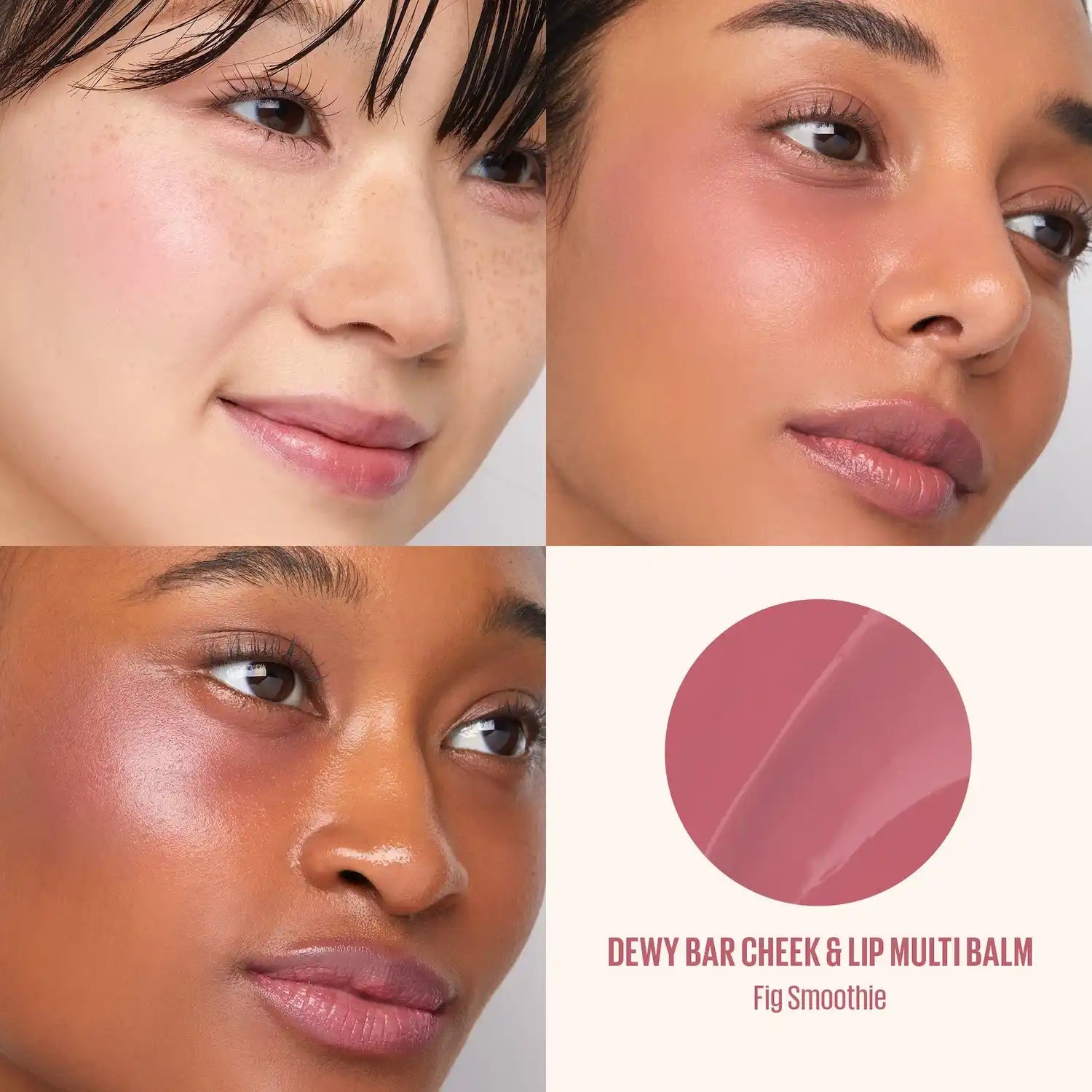Kaja Dewy Bar in Fig Smoothie on cheeks and lips