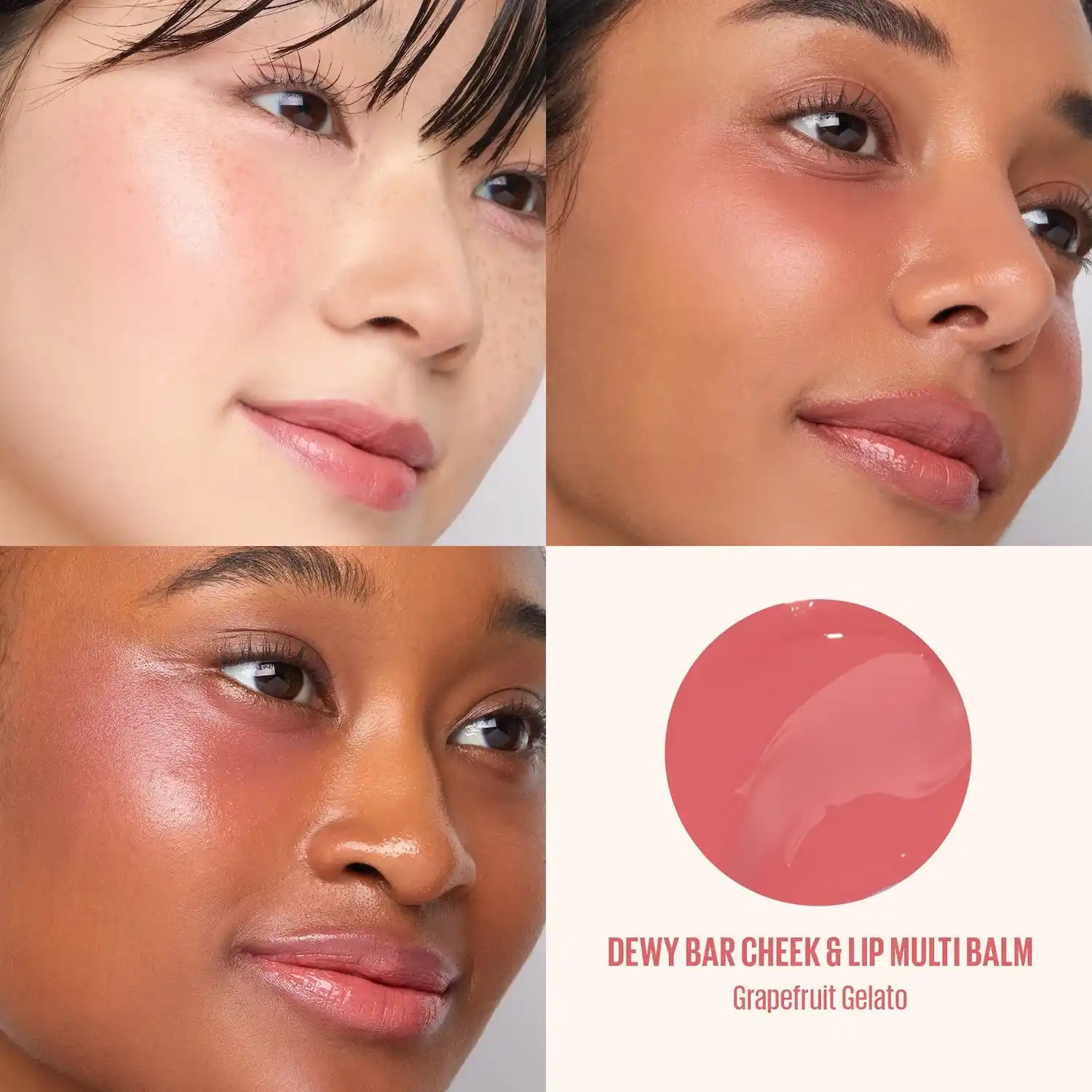 Kaja Dewy Bar in Grapefruit Gelato on cheeks and lips