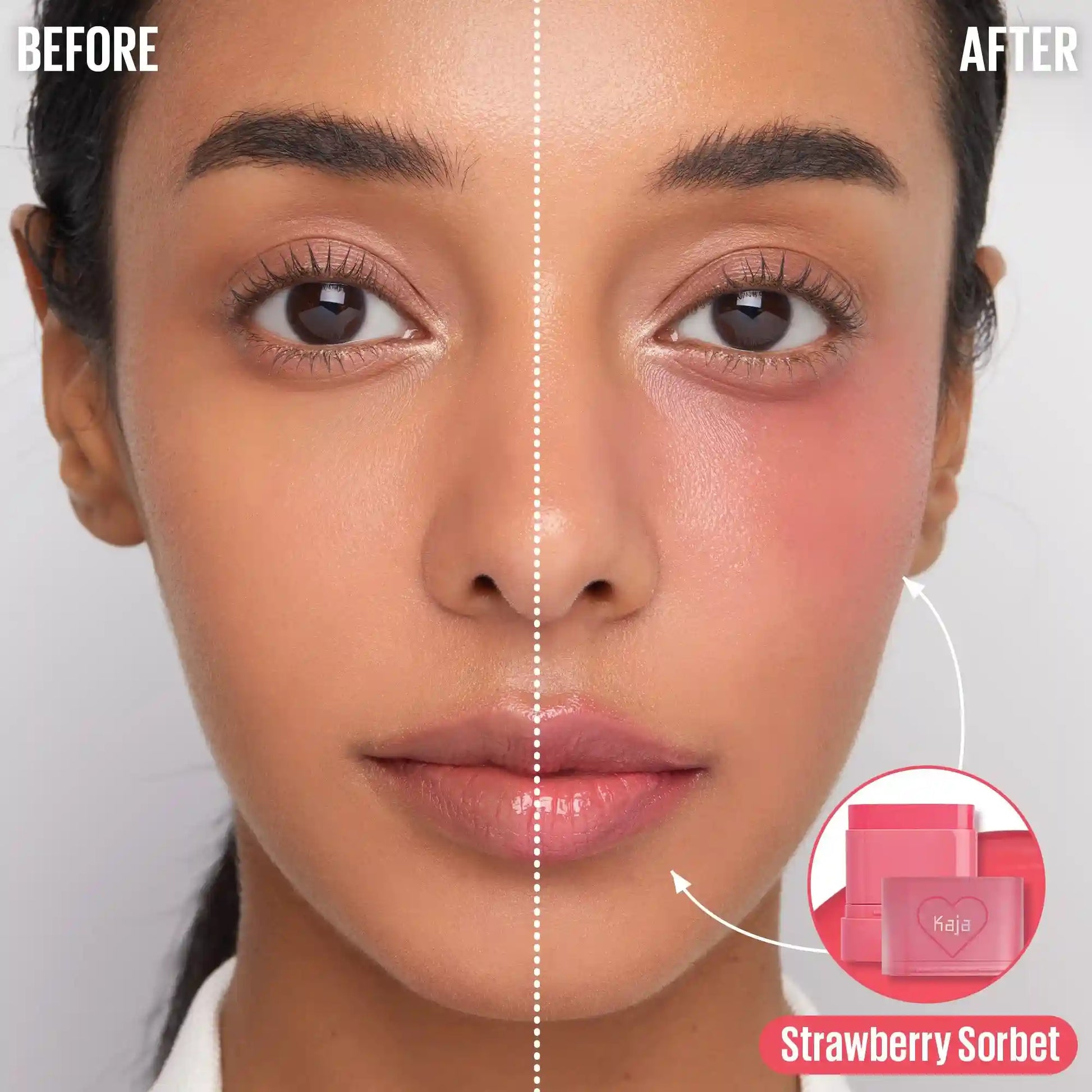 Kaja Dewy Bar Strawberry Sorbet applied look