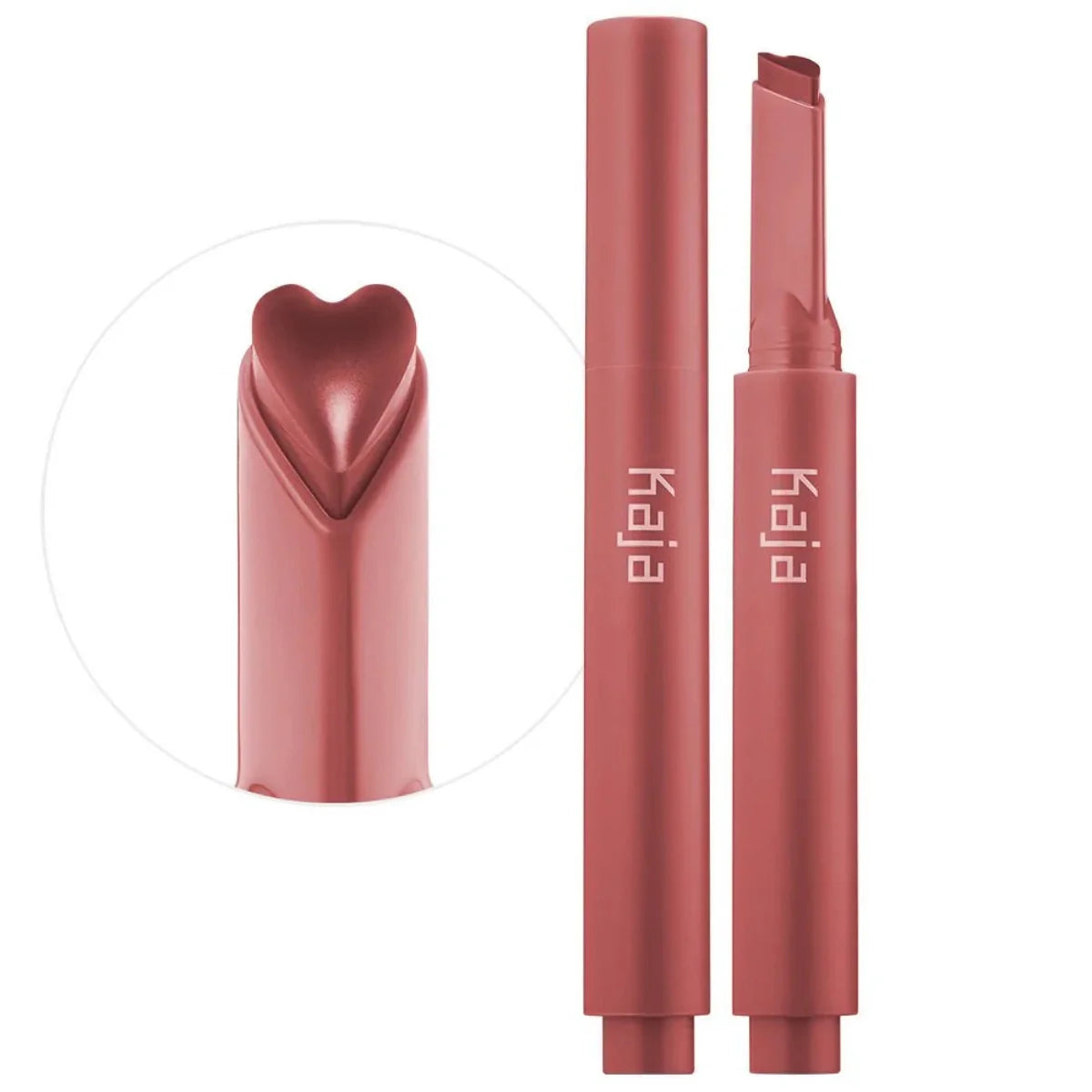 Kaja Heart Melter Gloss Stick Hunny Bun applied lip look