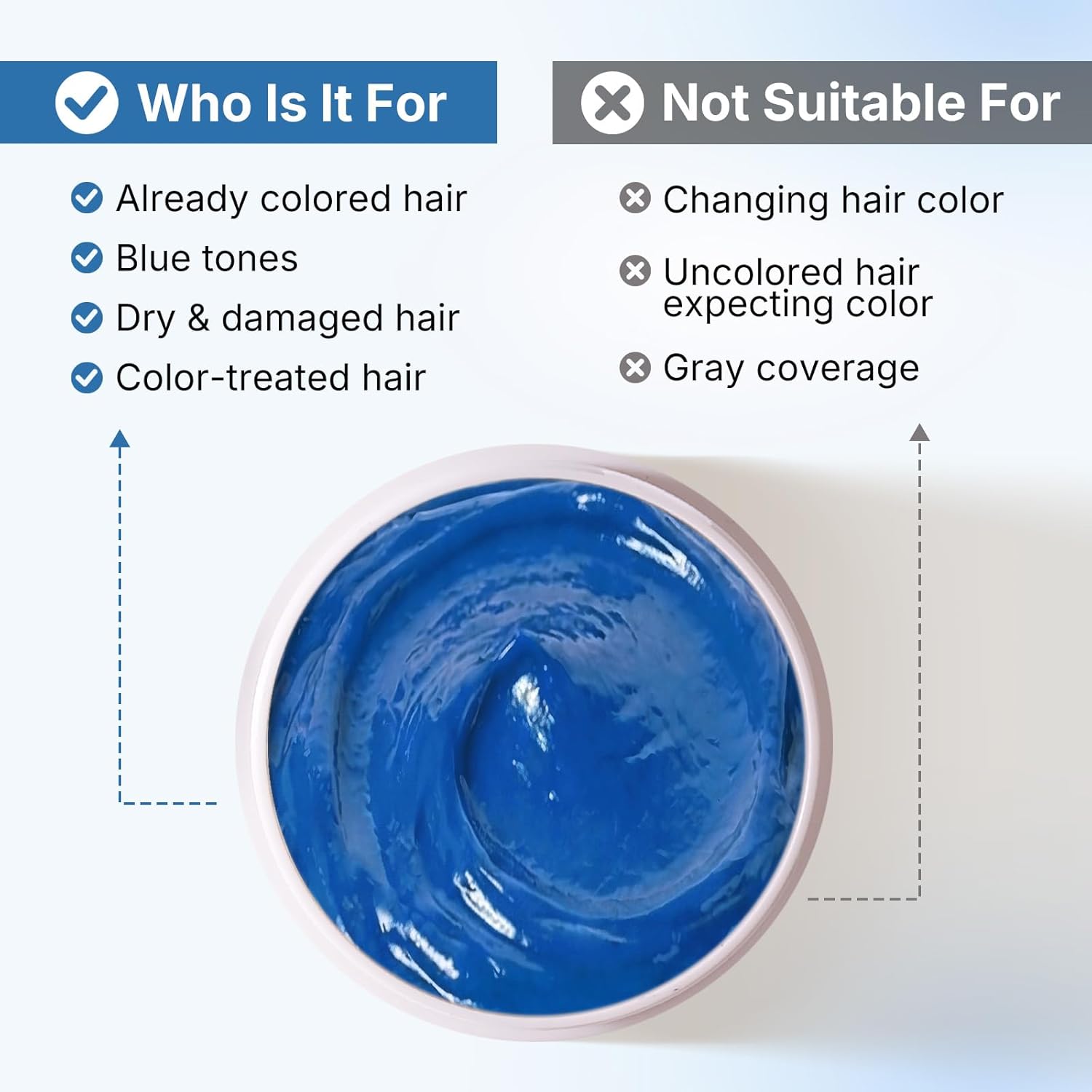 Adds a bold blue tint to light or bleached hair